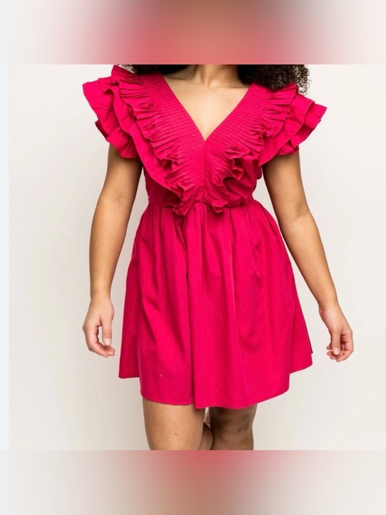 entro Dresses & Skirts - Entro Red Ruffle V-Neck Mini Dress Size M
